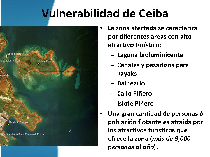 Vulnerabilidad de Ceiba • La zona afectada se caracteriza por diferentes áreas con alto