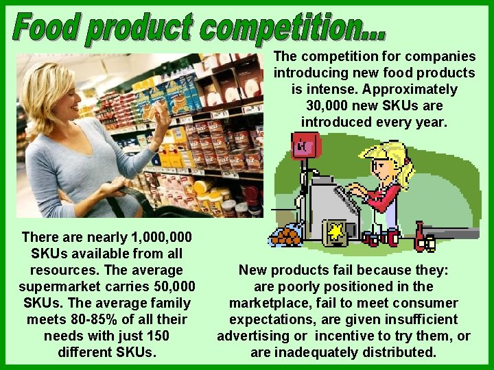 The competition for companies introducing new food products is intense. Approximately 30, 000 new