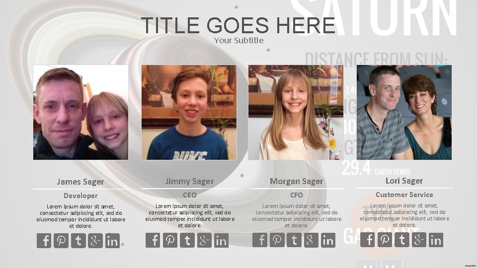 TITLE GOES HERE Your Subtitle James Sager Jimmy Sager Morgan Sager Lori Sager Developer