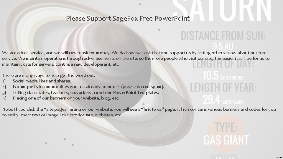 Please Support Sage. Fox Free Power. Point We are a free service, and we