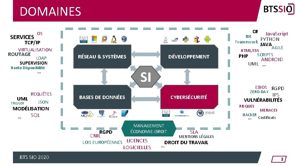 DOMAINES SERVICES IDE TCP/IP VIRTUALISATION ROUTAGE LDAP SUPERVISION UML TRIGGER JSON RÉSEAU & SYSTÈMES