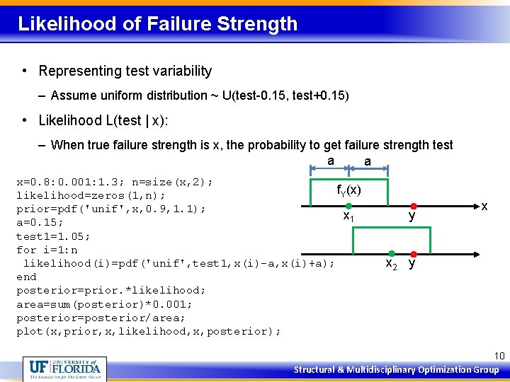 Likelihood of Failure Strength • Representing test variability – Assume uniform distribution ~ U(test-0.
