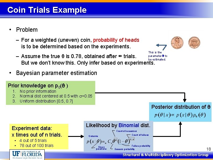 Coin Trials Example • Problem – For a weighted (uneven) coin, probability of heads