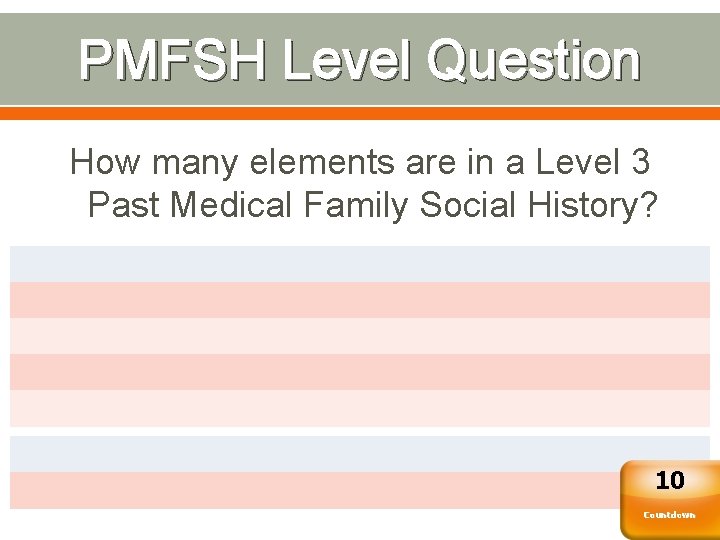 PMFSH Level Question How many elements are in a Level 3 Past Medical Family