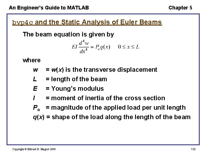 An Engineer’s Guide to MATLAB Chapter 5 bvp 4 c and the Static Analysis