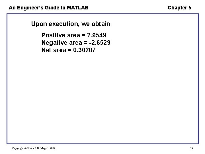An Engineer’s Guide to MATLAB Chapter 5 Upon execution, we obtain Positive area =