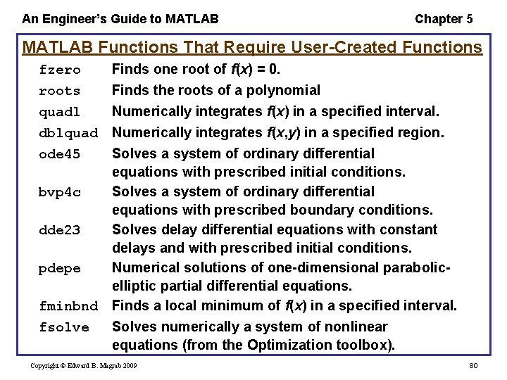 An Engineer’s Guide to MATLAB Chapter 5 MATLAB Functions That Require User-Created Functions fzero
