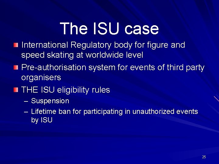 The ISU case International Regulatory body for figure and speed skating at worldwide level