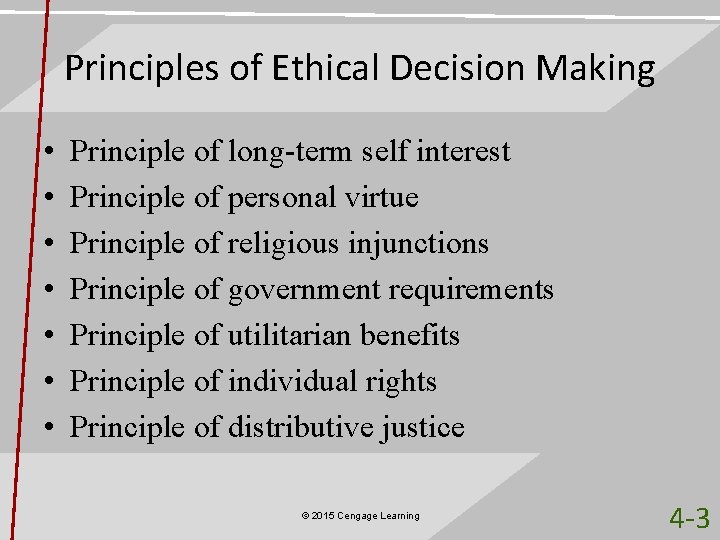 Principles of Ethical Decision Making • • Principle of long-term self interest Principle of