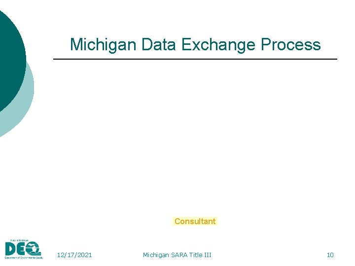 Michigan Data Exchange Process Consultant 12/17/2021 Michigan SARA Title III 10 