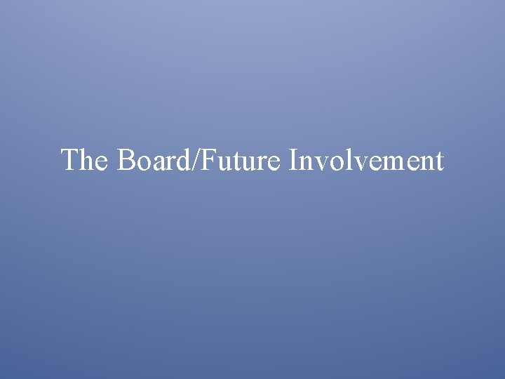 The Board/Future Involvement 
