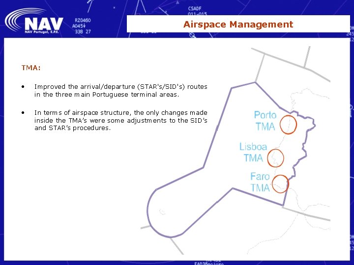 Airspace Management TMA: • Improved the arrival/departure (STAR's/SID's) routes in the three main Portuguese