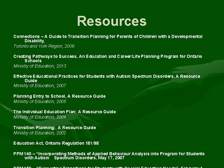 Resources Connections – A Guide to Transition Planning for Parents of Children with a