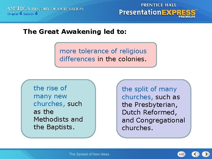 Chapter 4 Section 4 The Great Awakening led to: more tolerance of religious differences