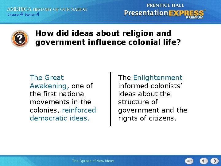 Chapter 4 Section 4 How did ideas about religion and government influence colonial life?