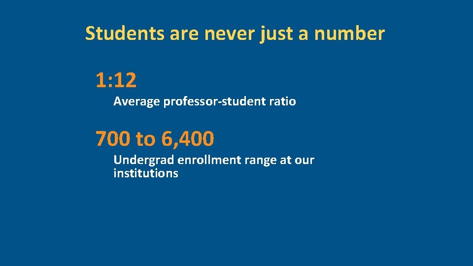 Students are never just a number 1: 12 Average professor-student ratio 700 to 6,