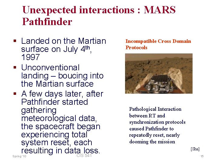Unexpected interactions : MARS Pathfinder § Landed on the Martian surface on July 4
