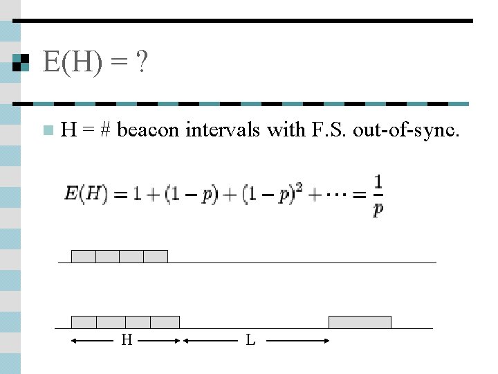 E(H) = ? n H = # beacon intervals with F. S. out-of-sync. H
