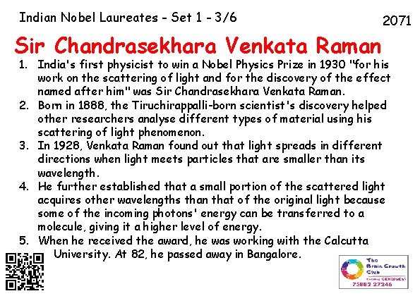 Indian Nobel Laureates - Set 1 - 3/6 Sir Chandrasekhara Venkata Raman 2071 1.