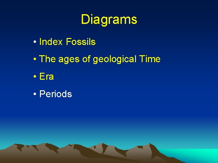 Diagrams • Index Fossils • The ages of geological Time • Era • Periods