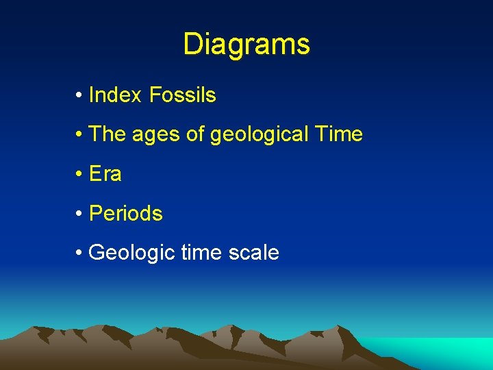 Diagrams • Index Fossils • The ages of geological Time • Era • Periods