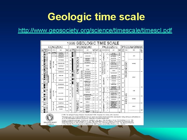 Geologic time scale http: //www. geosociety. org/science/timescale/timescl. pdf 