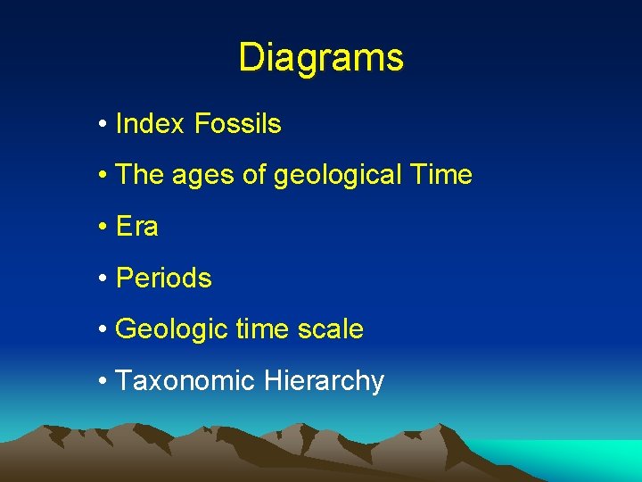 Diagrams • Index Fossils • The ages of geological Time • Era • Periods