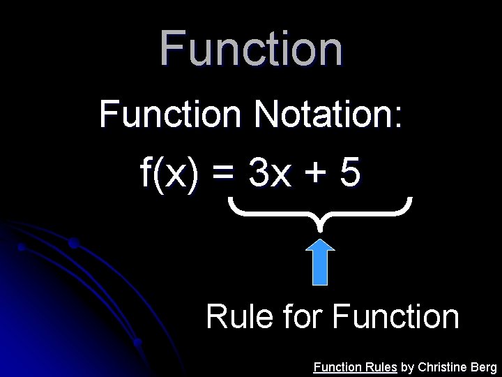 Function Notation: f(x) = 3 x + 5 Rule for Function Rules by Christine