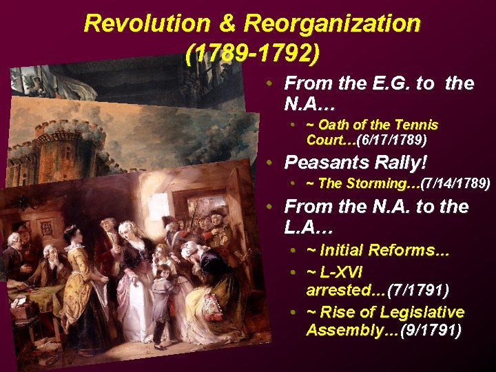 Revolution & Reorganization (1789 -1792) • From the E. G. to the N. A…