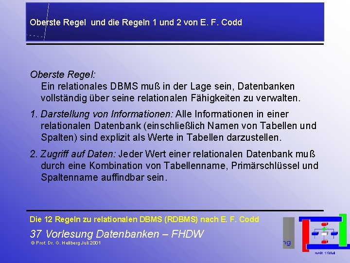 Oberste Regel und die Regeln 1 und 2 von E. F. Codd Oberste Regel: