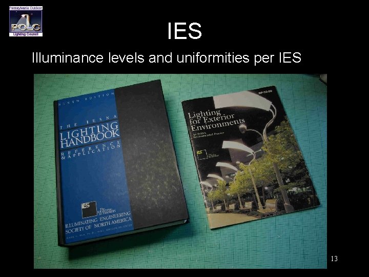 IES Illuminance levels and uniformities per IES 13 