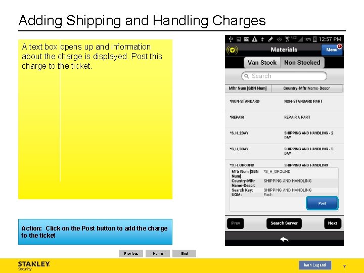 Adding Shipping and Handling Charges A text box opens up and information about the