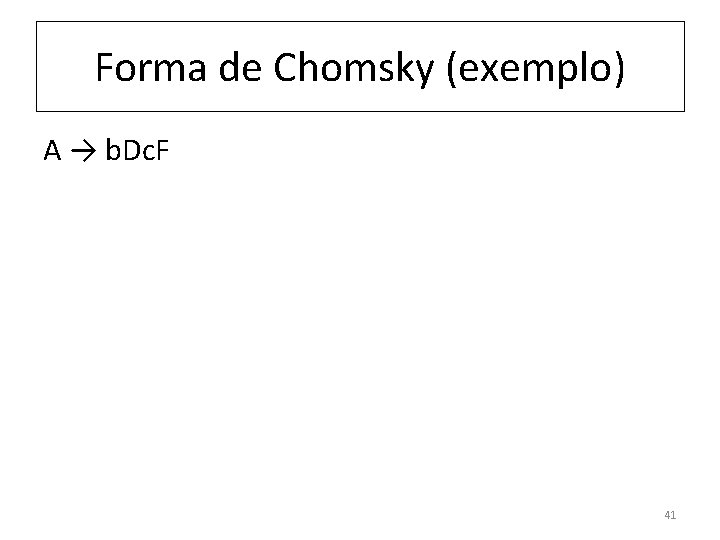 Forma de Chomsky (exemplo) A → b. Dc. F 41 