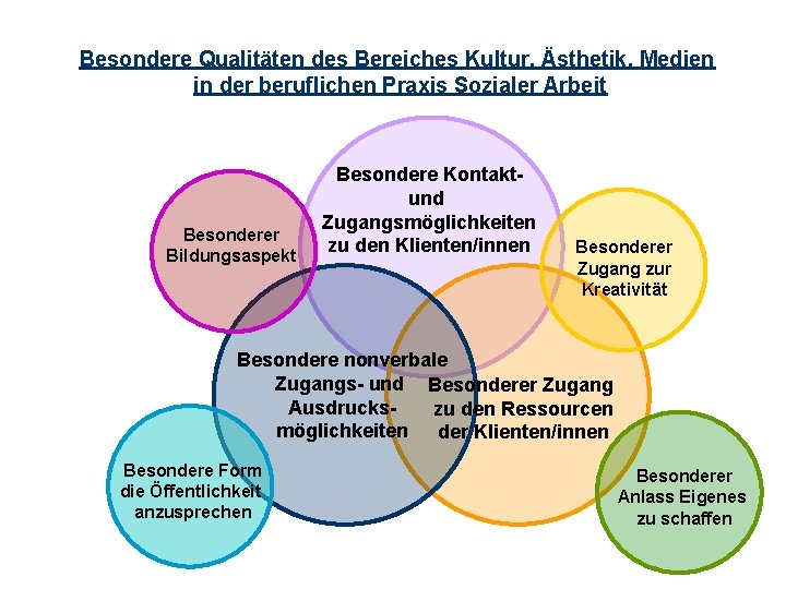 Besondere Qualitäten des Bereiches Kultur, Ästhetik, Medien in der beruflichen Praxis Sozialer Arbeit Besonderer