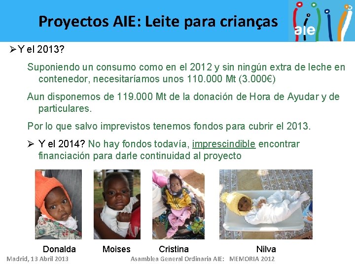 Proyectos AIE: Leite para crianças ØY el 2013? Suponiendo un consumo como en el