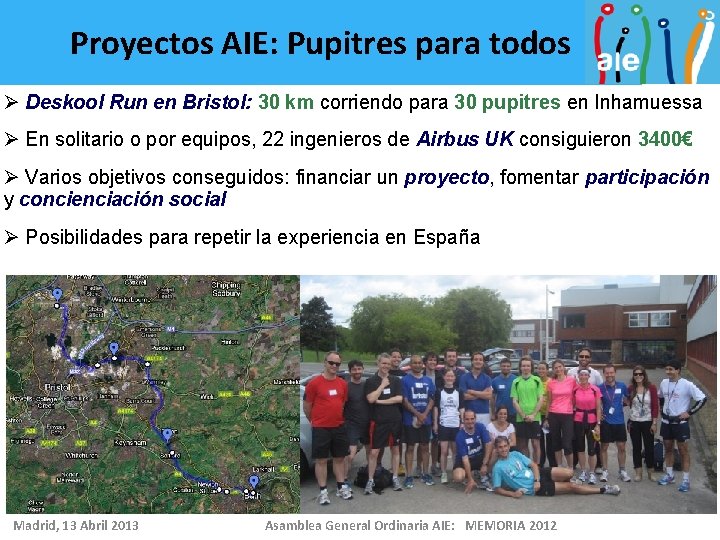 Proyectos AIE: Pupitres para todos Ø Deskool Run en Bristol: 30 km corriendo para