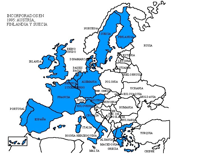 INCORPORADOS EN 1995: AUSTRIA, FINLANDIA Y SUECIA NORUEGA SUECIA FINLANDIA RUSIA REINO UNIDO ESTONIA