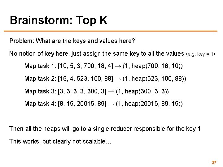 Brainstorm: Top K Problem: What are the keys and values here? No notion of