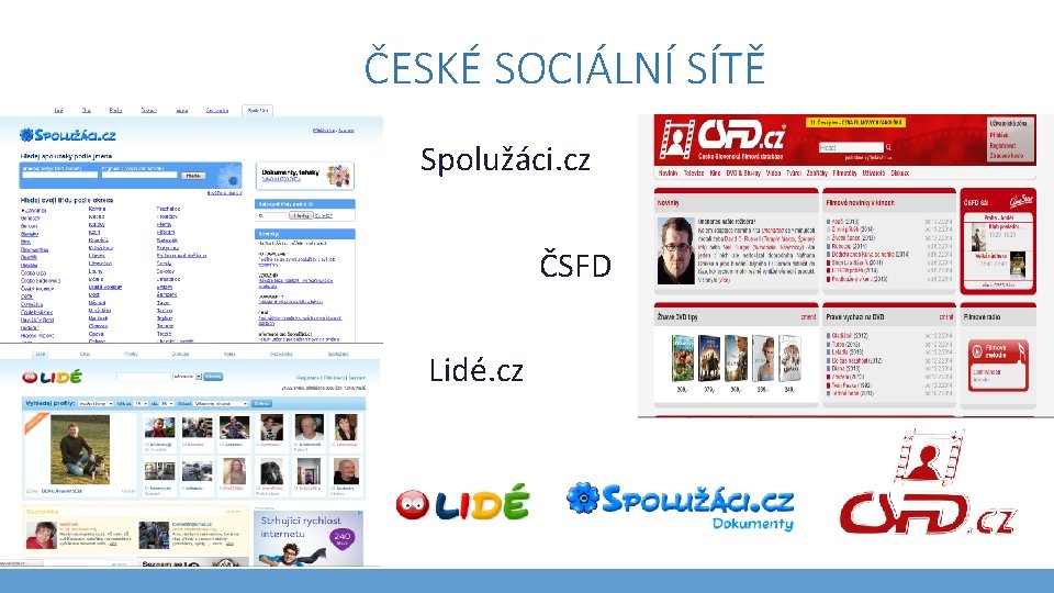 ČESKÉ SOCIÁLNÍ SÍTĚ Spolužáci. cz ČSFD Lidé. cz 