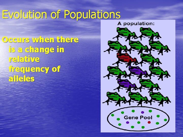 Evolution of Populations Occurs when there is a change in relative frequency of alleles
