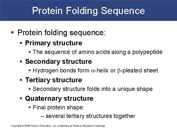 Protein Folding Sequence § Protein folding sequence: § Primary structure § The sequence of