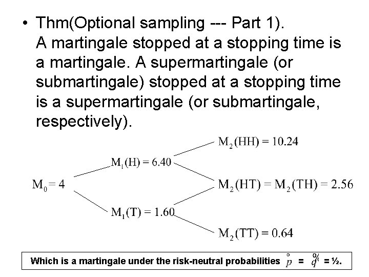  • Thm(Optional sampling --- Part 1). A martingale stopped at a stopping time