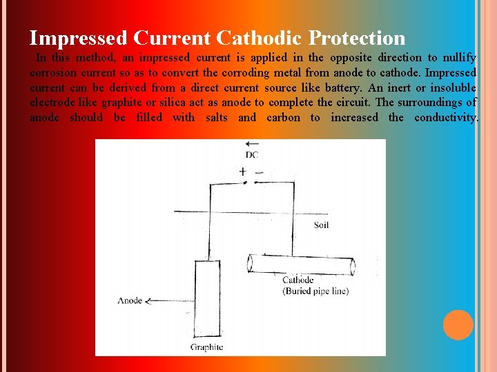 Impressed Current Cathodic Protection In this method, an impressed current is applied in the