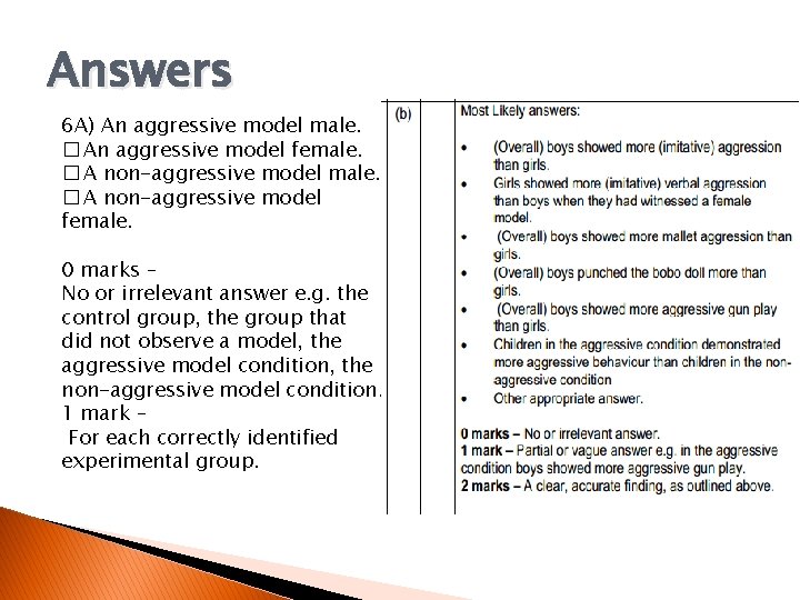 Answers 6 A) An aggressive model male. � An aggressive model female. � A