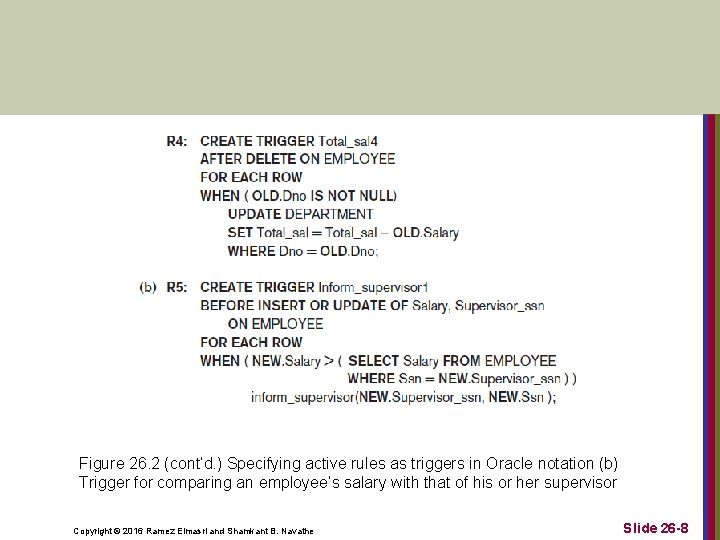 Figure 26. 2 (cont’d. ) Specifying active rules as triggers in Oracle notation (b) Figure 26. 2 (cont’d. ) Specifying active rules as triggers in Oracle notation (b)