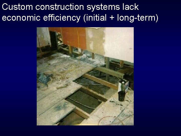 Custom construction systems lack economic efficiency (initial + long-term) 