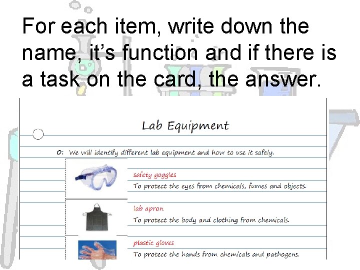 Lab Equipment Scavenger Hunt In your spiral go