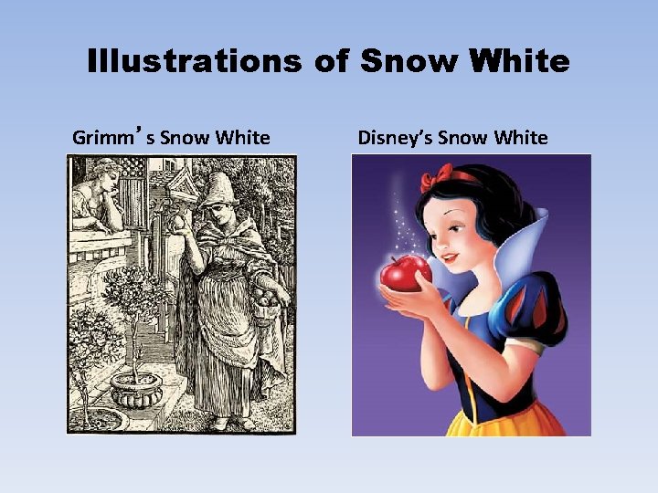 Illustrations of Snow White Grimm’s Snow White Disney’s Snow White 