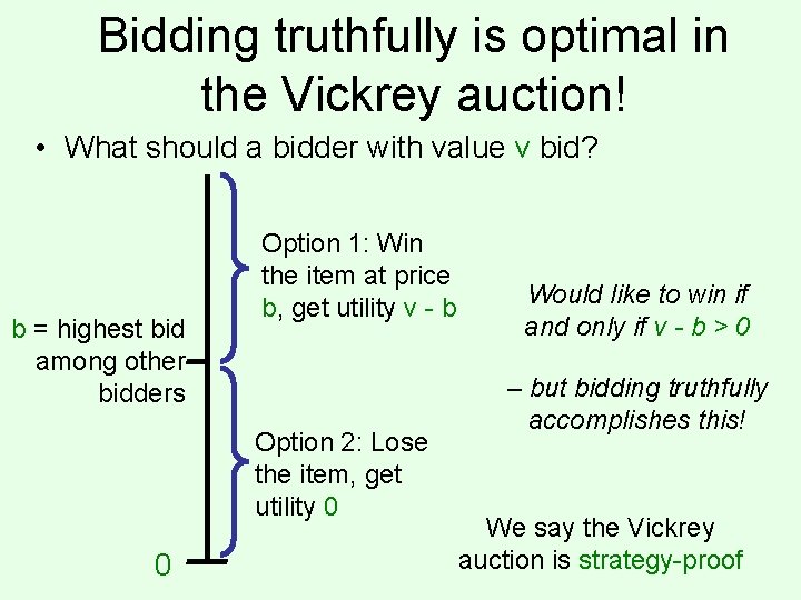 Bidding truthfully is optimal in the Vickrey auction! • What should a bidder with