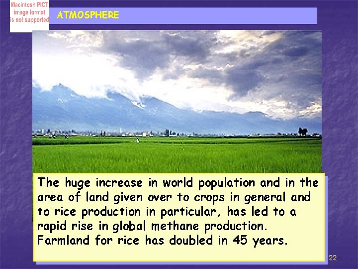 ATMOSPHERE The huge increase in world population and in the area of land given